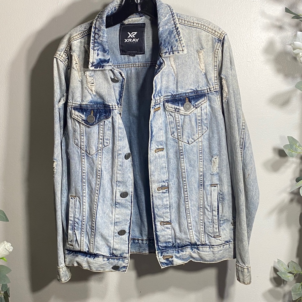 Xray Women's Casual Distressed Jean Jacket - Blue